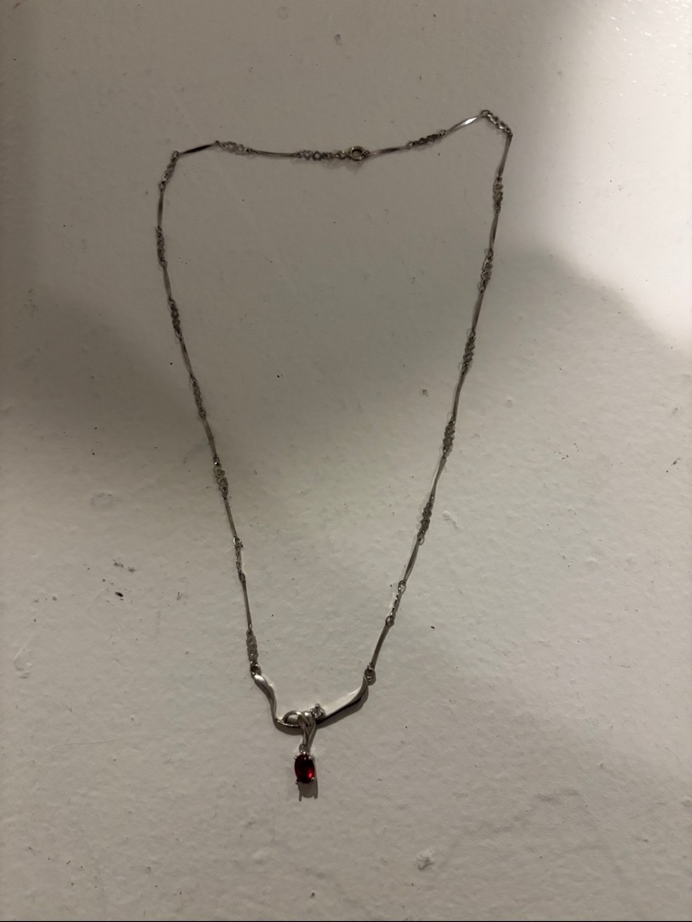 Silver Necklace with Red Garnet-Style Pendant